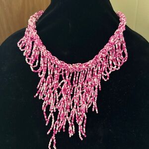 Elegant Pink Beaded Fringe Necklace